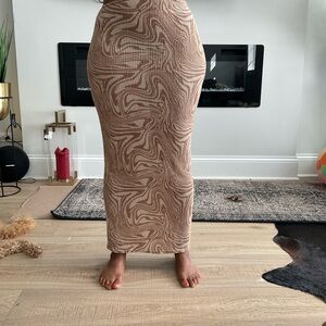 Brown and tan body skirt with tie for waist